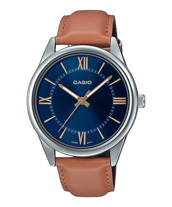 Reloj Casio de cuarzo analógico de acero inoxidable con esfera azul MTP-V005L-2B5 MTPV005L-2 para hombre