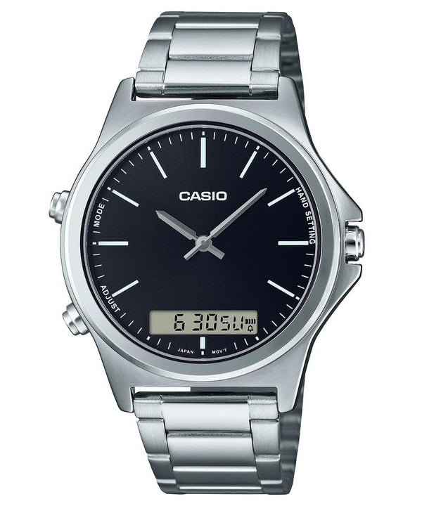 Reloj Casio analÃ³gico digital con esfera negra de acero inoxidable MTP-VC01D-1E MTPVC01D-1 para hombre