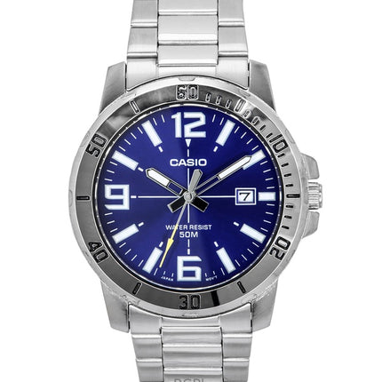 Reloj Casio Enticer analógico de acero inoxidable con esfera azul de cuarzo MTP-VD01D-2BV para hombre