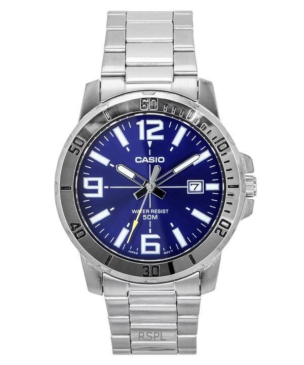 Reloj Casio Enticer analógico de acero inoxidable con esfera azul de cuarzo MTP-VD01D-2BV para hombre