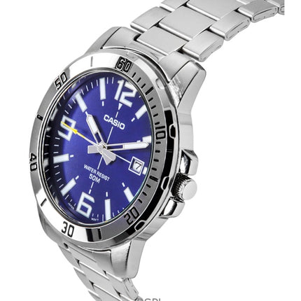 Reloj Casio Enticer analógico de acero inoxidable con esfera azul de cuarzo MTP-VD01D-2BV para hombre