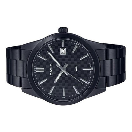 Reloj Casio estándar analógico de acero inoxidable chapado en iones negros con esfera negra y cuarzo MTP-VD03B-1A para hombre