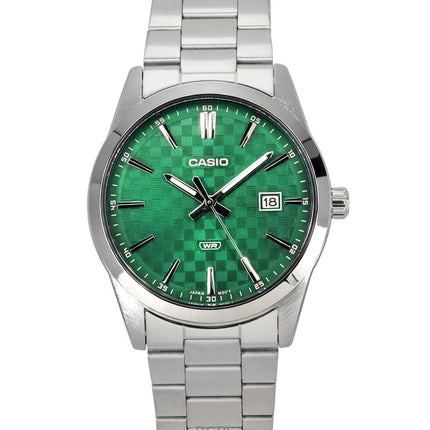 Reloj Casio estándar analógico de acero inoxidable con esfera verde y cuarzo MTP-VD03D-3A1 para hombre