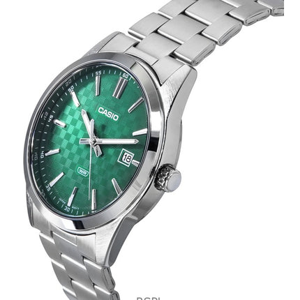 Reloj Casio estándar analógico de acero inoxidable con esfera verde y cuarzo MTP-VD03D-3A1 para hombre