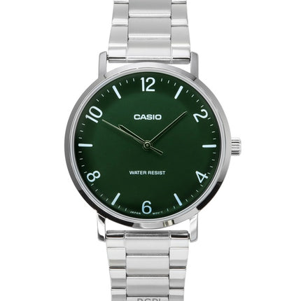 Reloj Casio Standard analógico de acero inoxidable con esfera verde de cuarzo MTP-VT03D-3B para hombre