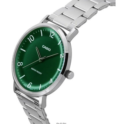 Reloj Casio Standard analógico de acero inoxidable con esfera verde de cuarzo MTP-VT03D-3B para hombre