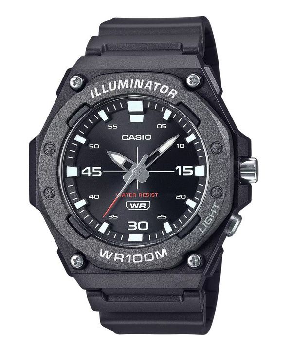 Reloj para hombre Casio MW-620H-1A 100M con correa de resina analógica estándar y esfera negra de cuarzo