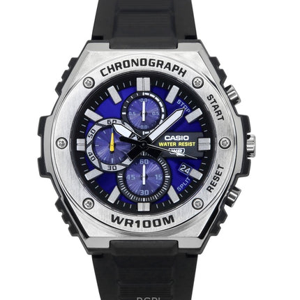 Reloj Casio Standard analógico con cronógrafo y correa de resina, esfera azul, cuarzo MWA-300H-2AV, 100 m, para hombre