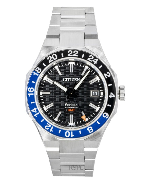 Reloj Citizen Serie 8 GMT de acero inoxidable con esfera negra, automático, NB6031-56E, 100 m, para hombre