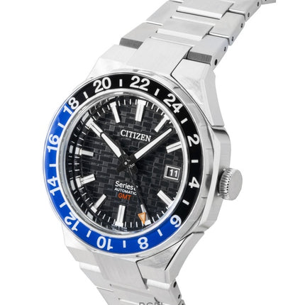 Reloj Citizen Serie 8 GMT de acero inoxidable con esfera negra, automático, NB6031-56E, 100 m, para hombre