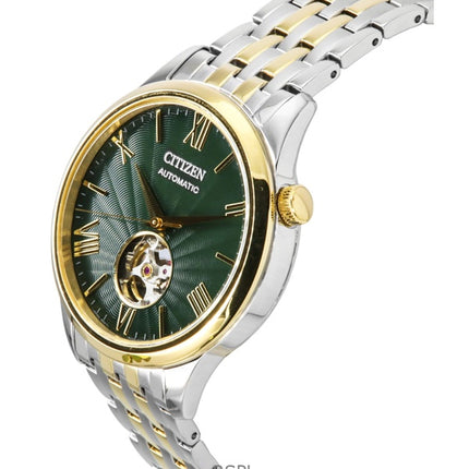 Reloj Citizen automático de acero inoxidable en dos tonos con esfera verde y corazón abierto NH9134-83X para hombre
