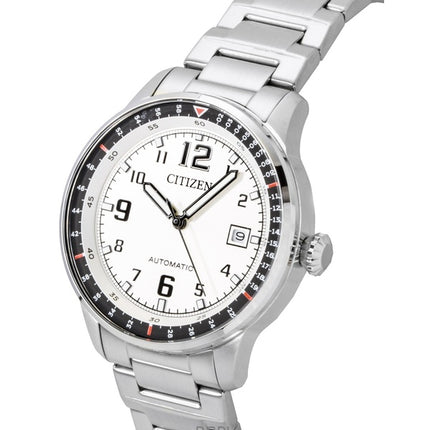 Reloj Citizen automático para hombre, de acero inoxidable, esfera blanca, modelo NJ0190-51A, resistente al agua hasta 100 metros.