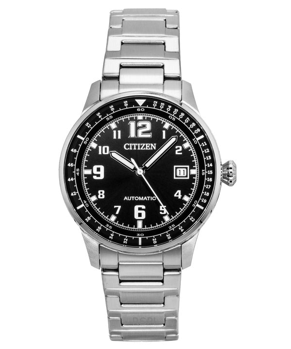 Reloj Citizen Urban Military de acero inoxidable con esfera negra, automático, NJ0190-51E, 100 m, para hombre