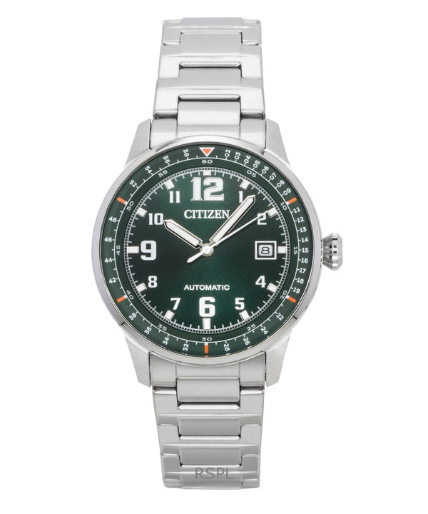 Reloj Citizen Urban Military de acero inoxidable con esfera verde, automático, NJ0190-51X, 100 m, para hombre