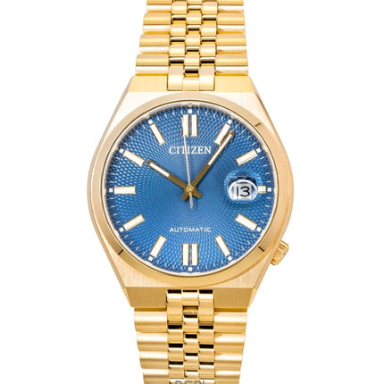 Reloj Citizen Tsuyosa 60 para hombre, automático, de acero inoxidable con tono oro rosa y esfera azul (NK0023-57L), resistente al agua hasta 100 m.