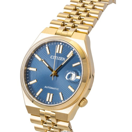 Reloj Citizen Tsuyosa 60 para hombre, automático, de acero inoxidable con tono oro rosa y esfera azul (NK0023-57L), resistente al agua hasta 100 m.