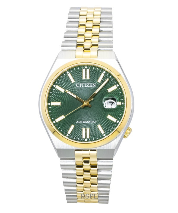 Reloj Citizen Tsuyosa 60 bicolor de acero inoxidable con esfera verde, automático NK0024-54X para hombre