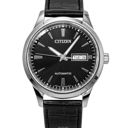 Reloj Citizen para hombre, automático, con correa de cuero y esfera negra, modelo NY4058-01E.