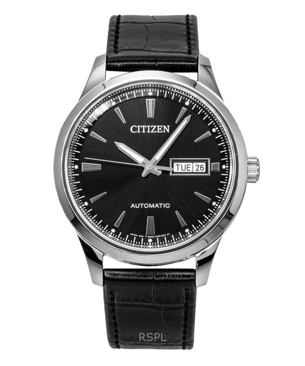 Reloj Citizen para hombre, automático, con correa de cuero y esfera negra, modelo NY4058-01E.
