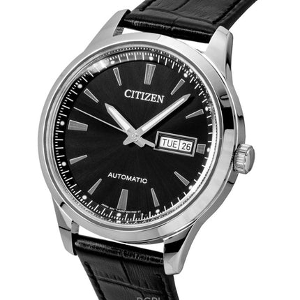 Reloj Citizen para hombre, automático, con correa de cuero y esfera negra, modelo NY4058-01E.