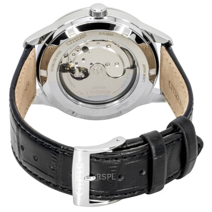 Reloj Citizen para hombre, automático, con correa de cuero y esfera negra, modelo NY4058-01E.