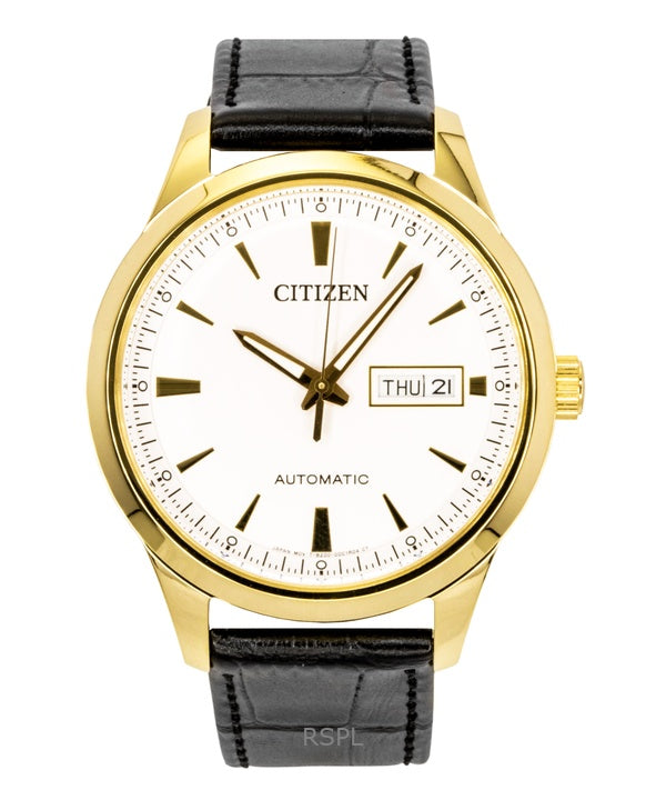 Reloj Citizen NY4059-09A automático para hombre con correa de piel y esfera blanca