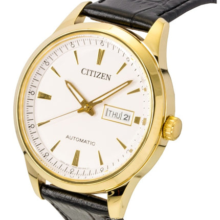 Reloj Citizen NY4059-09A automático para hombre con correa de piel y esfera blanca