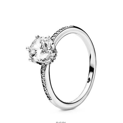 Anillo solitario Pandora con corona brillante y circonita cúbica transparente P-198289CZ-54 para mujer