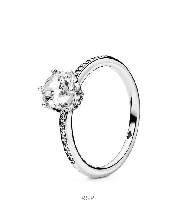 Anillo solitario Pandora con corona brillante y circonita cúbica transparente P-198289CZ-54 para mujer