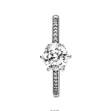 Anillo solitario Pandora con corona brillante y circonita cúbica transparente P-198289CZ-54 para mujer