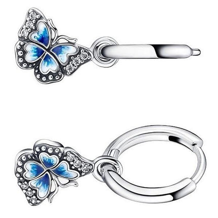 Pendientes de aro con mariposa azul Pandora en plata de ley 290778C01 para mujer