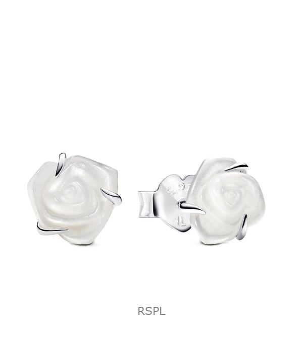 Pendientes Pandora Rosa Blanca Floreciente con Bioresina Blanca P-293209C01 para Mujer