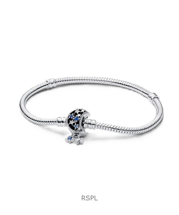 Pulsera Pandora Moments Luna Brillante con Circonitas Azules y Blancas P-592819C01-18 para Mujer