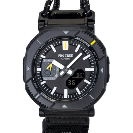 Reloj Casio Pro Trek analógico digital para hombre con correa de tela y enlace para smartphone, esfera negra, solar, PRJ-B001B-1, 100 m