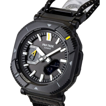 Reloj Casio Pro Trek analógico digital para hombre con correa de tela y enlace para smartphone, esfera negra, solar, PRJ-B001B-1, 100 m