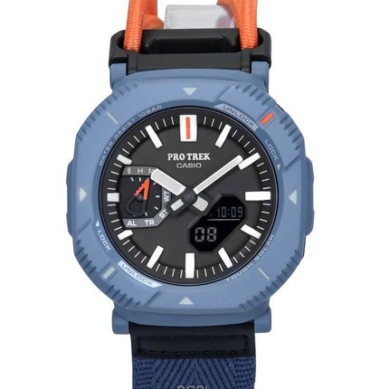 Reloj Casio Pro Trek Hiker Line Analógico Digital Mobile Link Correa de tela Esfera gris Resistente Solar PRJ-B001B-2 100M para