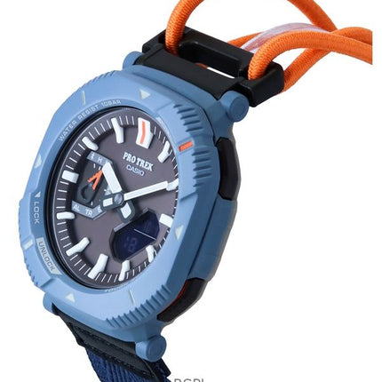 Reloj Casio Pro Trek Hiker Line Analógico Digital Mobile Link Correa de tela Esfera gris Resistente Solar PRJ-B001B-2 100M para