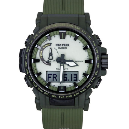 Reloj Casio Pro Trek analógico digital con correa de resina de base biológica, esfera blanca, solar, PRW-61LD-3, 100 m, para hombre