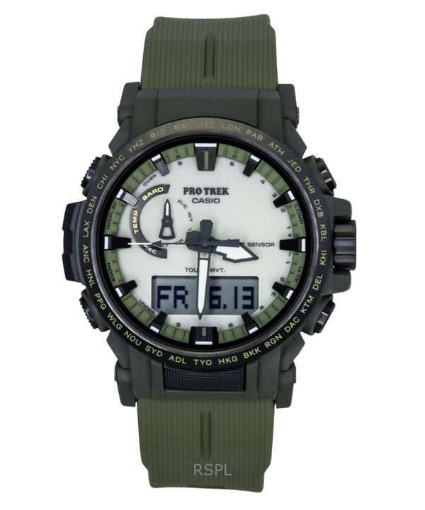 Reloj Casio Pro Trek analógico digital con correa de resina de base biológica, esfera blanca, solar, PRW-61LD-3, 100 m, para hombre