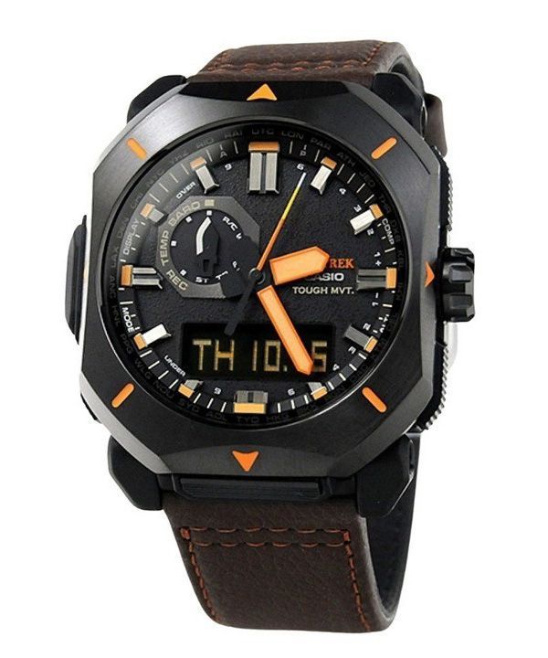 Reloj para hombre Casio ProTrek analógico digital con correa de cuero marrón y esfera gris Tough Solar PRW-6900YL-5 100M