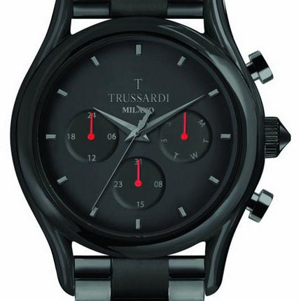 Trussardi T-Light, esfera negra, acero inoxidable, cuarzo, R2453127009, reloj para hombre