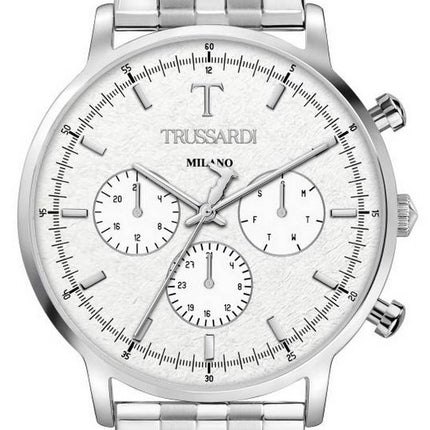 Trussardi T-Gentleman, esfera plateada, acero inoxidable, cuarzo R2453135005, reloj para hombre