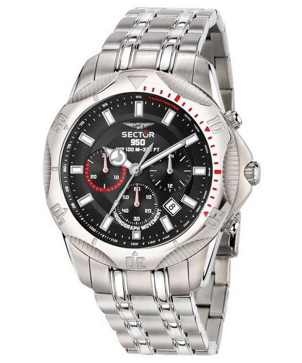 Sector 950 Cronógrafo Negro Sunray Dial Acero inoxidable Cuarzo R3273981007 100M Reloj para hombre