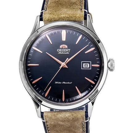 Reloj para hombre Orient Bambino versión 4 correa de cuero de ante clásico esfera azul marino automático RA-AC0P02L10B