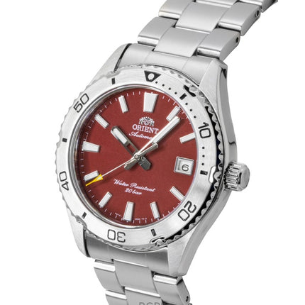 Reloj de buceo automático Orient Mako de acero inoxidable con esfera roja RA-AC0Q09R 200M para hombre