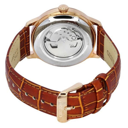 Reloj para hombre Orient Bambino versión 9 clásico con fase solar y lunar, correa de cuero, esfera blanca, automático RA-AK0801S