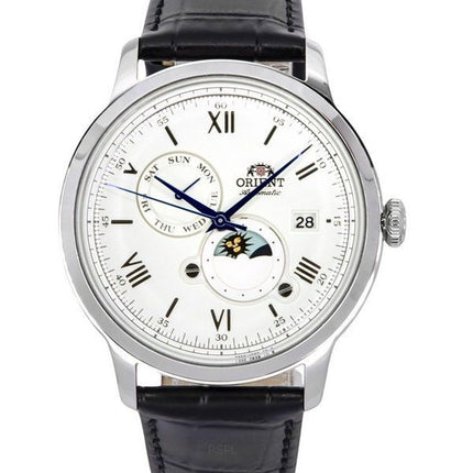 Reloj Orient Bambino versión 9 con fase solar y lunar, esfera blanca, automático, RA-AK0802S10B RA-AK0802S30B para hombre