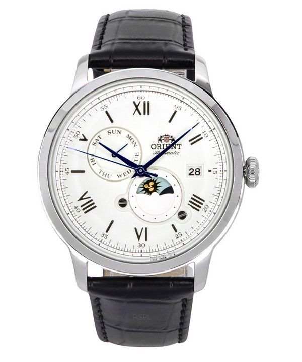 Reloj Orient Bambino versión 9 con fase solar y lunar, esfera blanca, automático, RA-AK0802S10B RA-AK0802S30B para hombre