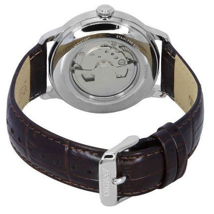 Reloj para hombre Orient Bambino versión 9 clásico con fase solar y lunar, correa de cuero, esfera marrón, automático RA-AK0804Y