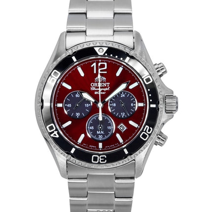 Reloj deportivo Orient con cronógrafo de acero inoxidable y esfera de color rojo cielo, de cuarzo, para buceo, RA-TX0207R, 200 m